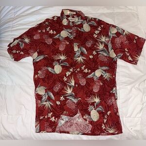 Tropical Red Pineapple Print Men's Shirt by Campia Moda Size Medium